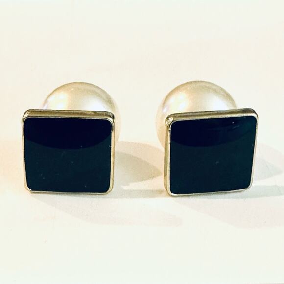 4 Double Sided Pearl Back Enamel Earrings Monogram Blanks - Picture 1 of 4